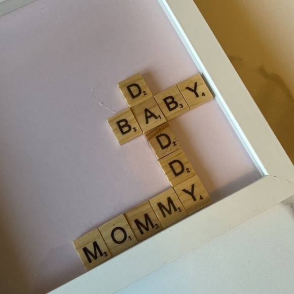 Handmade Scrabble New Baby Picture Frame Shadow Box in Pink and White - Picture 2 of 5